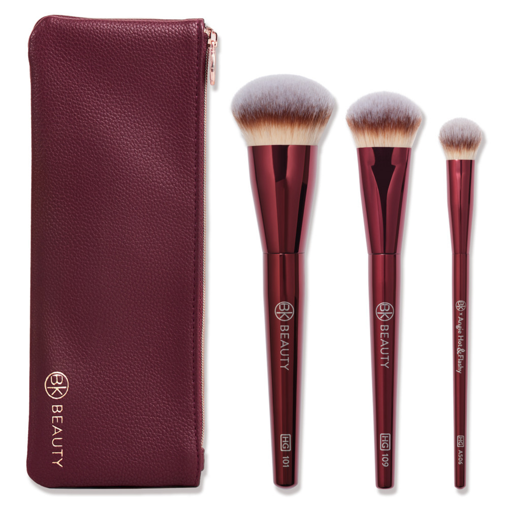 BK Beauty Holy Grail Brush Trio - Signature Series Burgundy Metal Set with Travel Pouch | Ulta