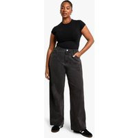 boohoo Women's Basics Plus High Waisted Boyfriend Jeans in Washed Black | Size: 16/32L | Denim | boohoo (US & Canada)