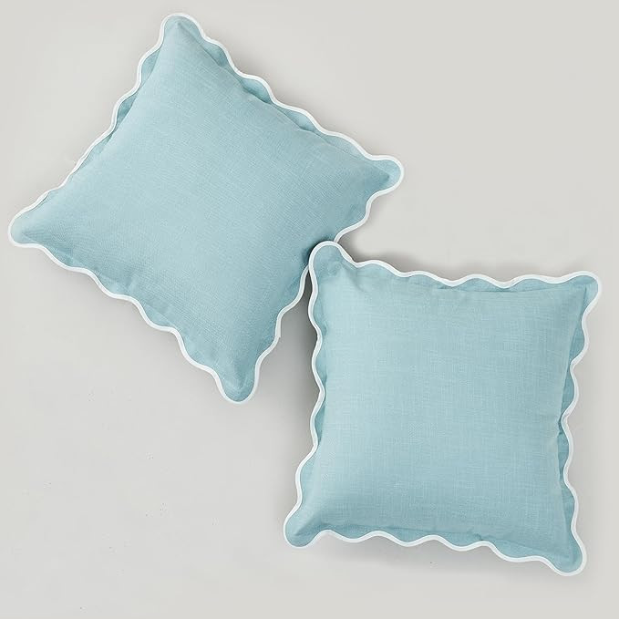 Scalloped Throw Pillow Covers Set of 2 for Living Room, Soft Cotton & Cozy Linen, Boho Sytle Deco... | Amazon (US)