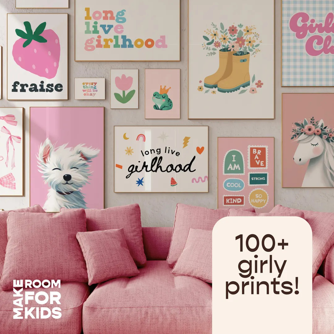 100 Girls Prints Bundle, Girls Room Prints, Girls Nursery Wall Art Set, Fun Kids Room Decor, Play... | Etsy (US)