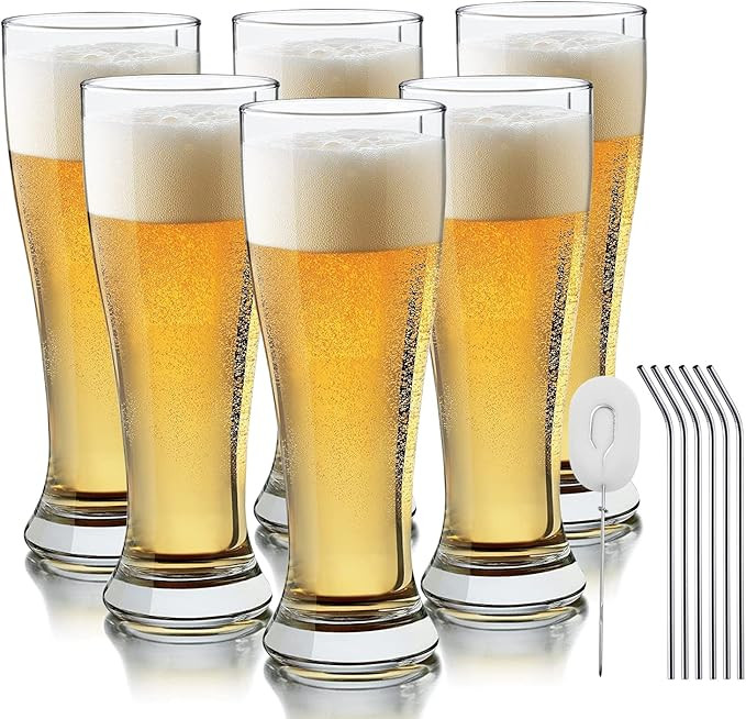 Cadamada 15oz Beer Glasses, Can Shaped Glass Cups with Straw, Combination Set with a Sponge Brush... | Amazon (US)