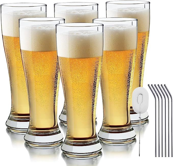 Cadamada 15oz Beer Glasses, Can Shaped Glass Cups with Straw, Combination Set with a Sponge Brush... | Amazon (US)