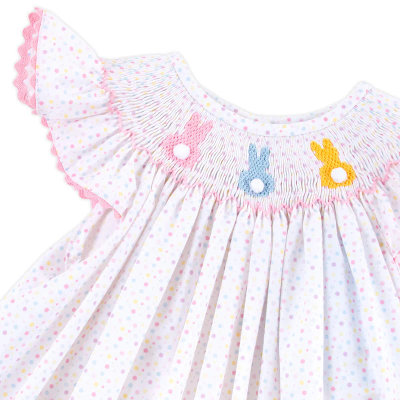 Rainbow Peeps Smocked Multi Polka Dot Angel Sleeve Dress | Classic Whimsy