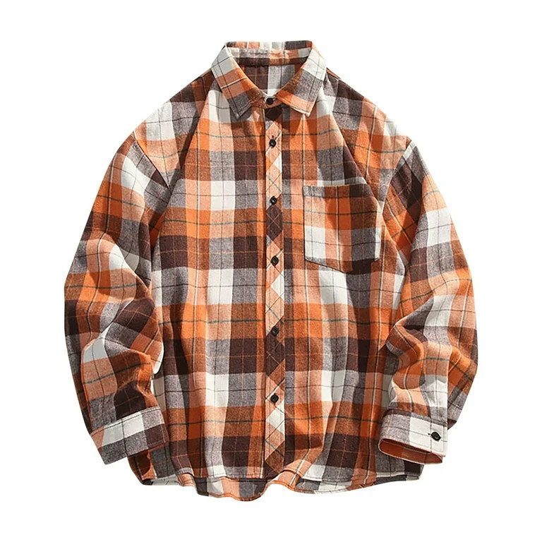 RongHuan Mens Flannel Shirts Long Sleeve Button Down Flannel Shirt for Men Plaid Shirt Mens Butto... | Walmart (US)