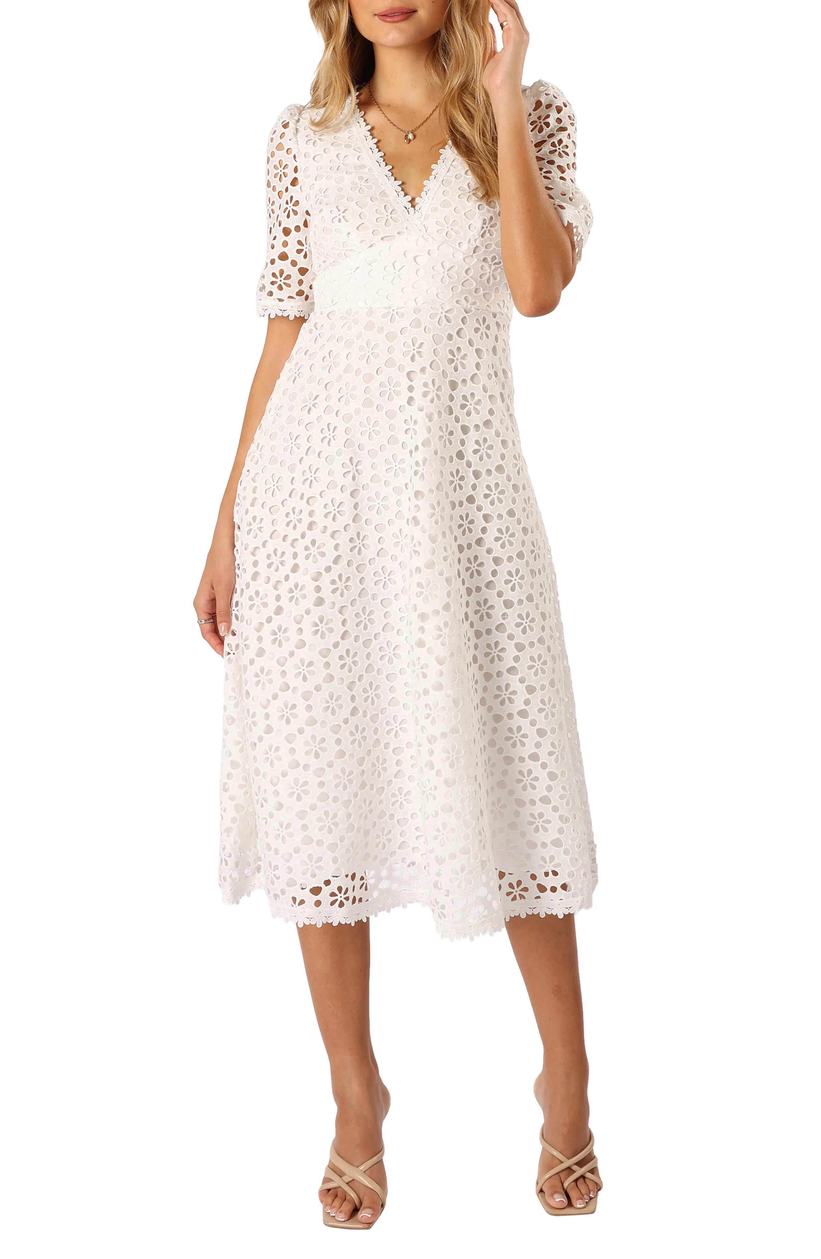 Camellia Floral Eyelet Cotton Midi Dress (Women) | Nordstrom