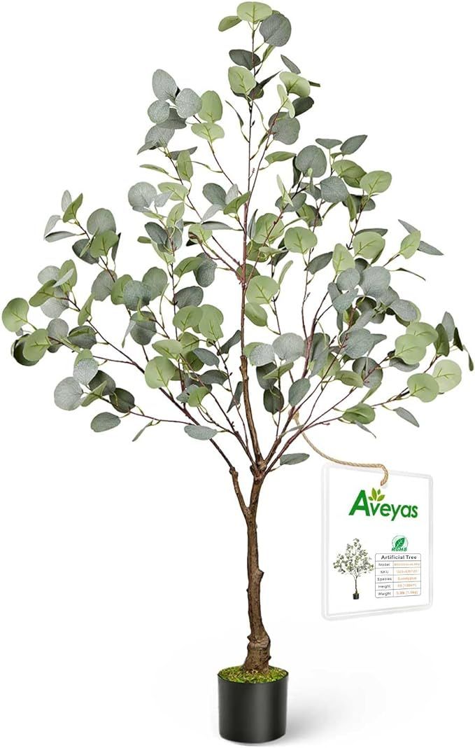 Aveyas 4ft Artificial Eucalyptus Tree for Home Decor, 4 Feet Large Faux Floor Plant Fake Silk Tre... | Amazon (US)