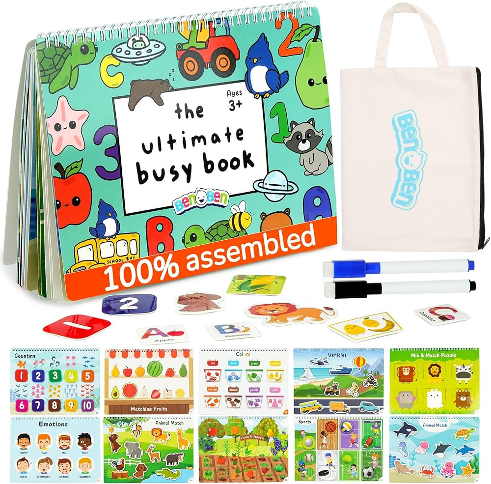 BenBen Busy Book for Toddlers, 30 Pages, Pre-Assembled, Preschool Learning Activities, Montessori... | Amazon (US)