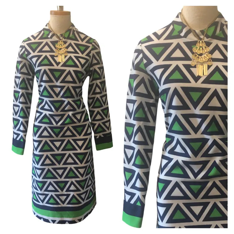 Vintage 60s 70s  Green Blue White Abstract Patttern Mod Dress | Etsy (Global)