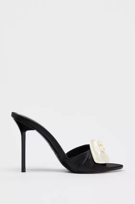 SATIN EFFECT FLOWER HEELED SANDALS | Zara US