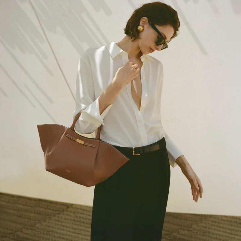 The Midi New York | Tan Small Grain Ecru Stitching | DeMellier | DeMellier