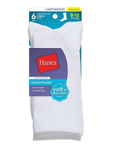 Hanes ComfortBlend Women's Crew Socks Assorted 6-Pack White 9-11 | Hanes.com