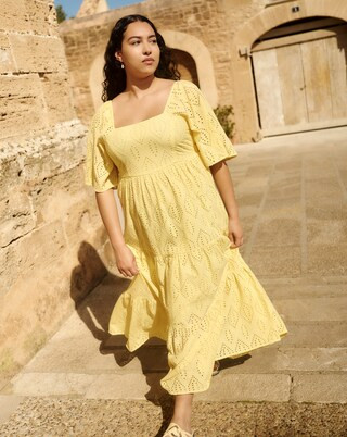 Yellow Broderie Tiered Maxi Dress | Simply Be (UK)