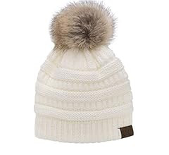 C.C Trendy Warm Soft Stretch Cable Knit Ribbed Faux Fur Pom Pom Fuzzy Sherpa Fleece Lined Skull Cap  | Amazon (US)