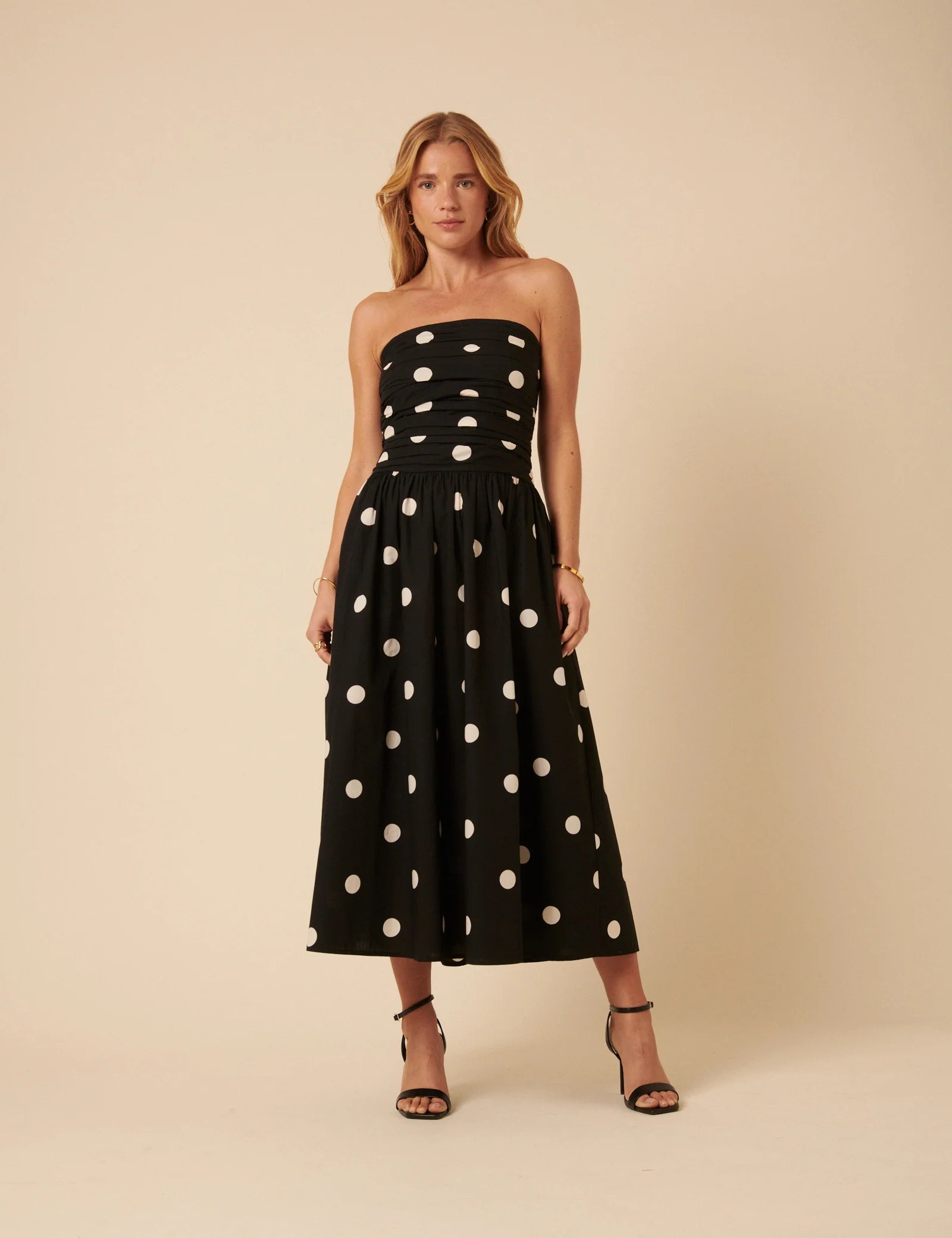 Black Polka Dot Bandeau Felicity Midi Dress | Nobody's Child