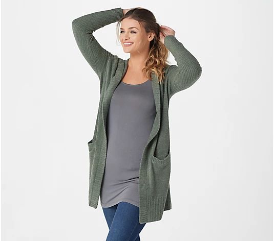 Barefoot Dreams CozyChic Lite Relaxed Hooded Cardi with Pockets | QVC
