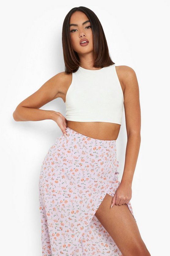 Ditsy Floral Wrap Midi Skirt | Boohoo.com (US & CA)