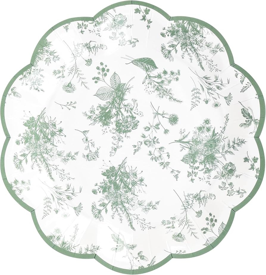 24Pcs Sage Green Floral Party Plates Vintage Floral Leaf Disposable Paper Plates Wildflower Toile... | Amazon (US)