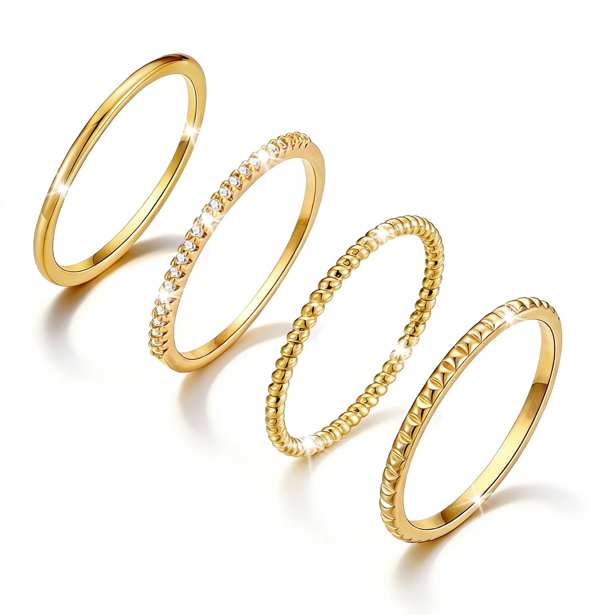 LUNVKY 4PCS 18K Gold Plated Rings for Women Non Tarnish Fashion CZ Pinky Stackable Ring Set Weddi... | Walmart (US)