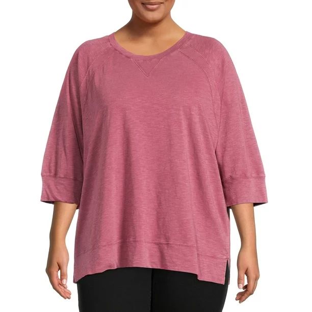 Terra & Sky Women's Plus Size Acid Wash Double Raglan Tee - Walmart.com | Walmart (US)