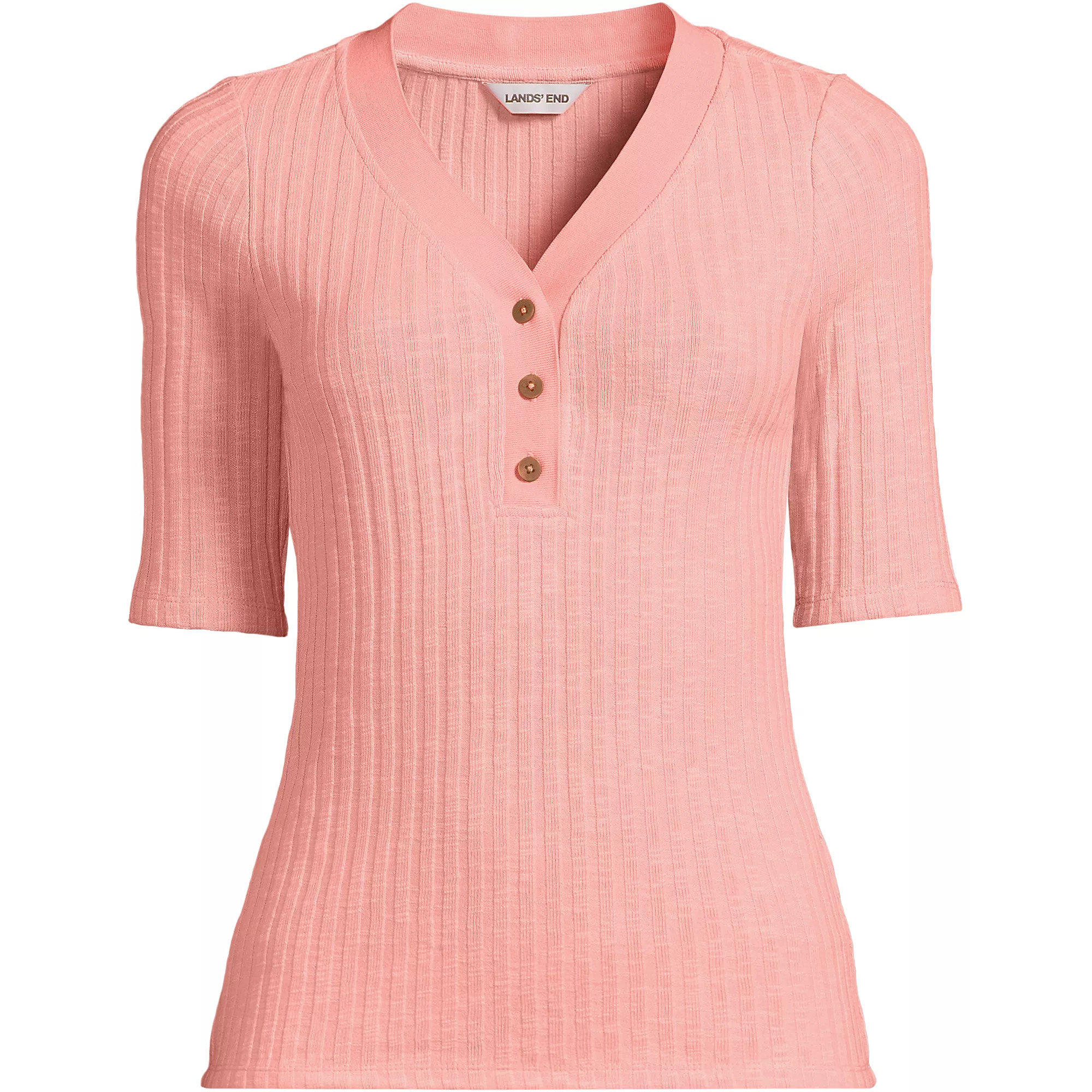 Women's Elbow Sleeve Coastal Rib Henley | Lands' End (US)