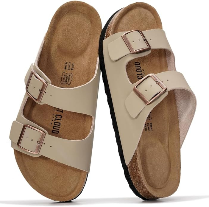 Project Cloud 100% Genuine Leather Womens Sandals Slides for Women (Venita) | Cork Footbed Sandal... | Amazon (US)