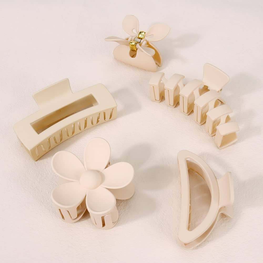 Ahoney 5 Pack Big Hair Clips for Thick Hair Neutral Matte Hair Claw Clips 3.4-4.3 Inch Jaw Clips ... | Amazon (US)