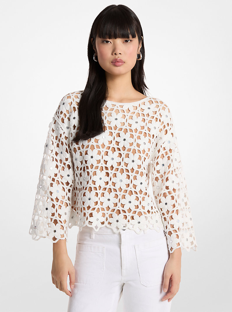 Mirror-Embellished Floral Crochet Top | Michael Kors US