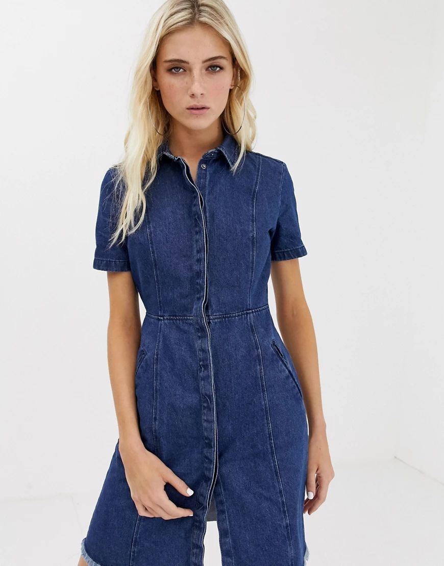 Noisy May frayed hem denim dress-Blue | ASOS (Global)