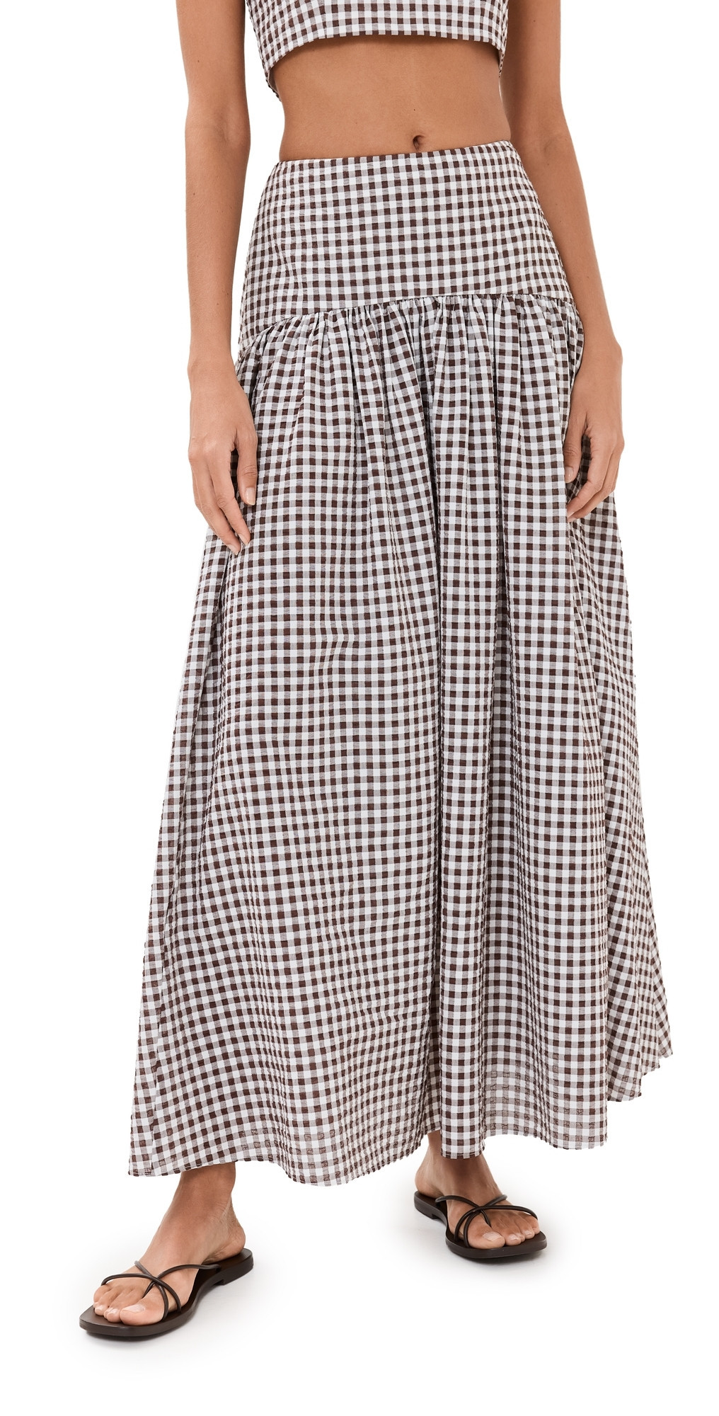 STAUD Procida Skirt Dark Chocolate Gingham 16 | Shopbop
