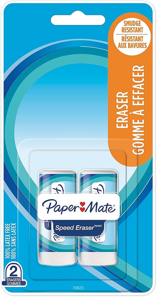 Paper Mate Speed Eraser, Smudge-Resistant and Latex-Free White Erasers, 2 Count | Amazon (CA)