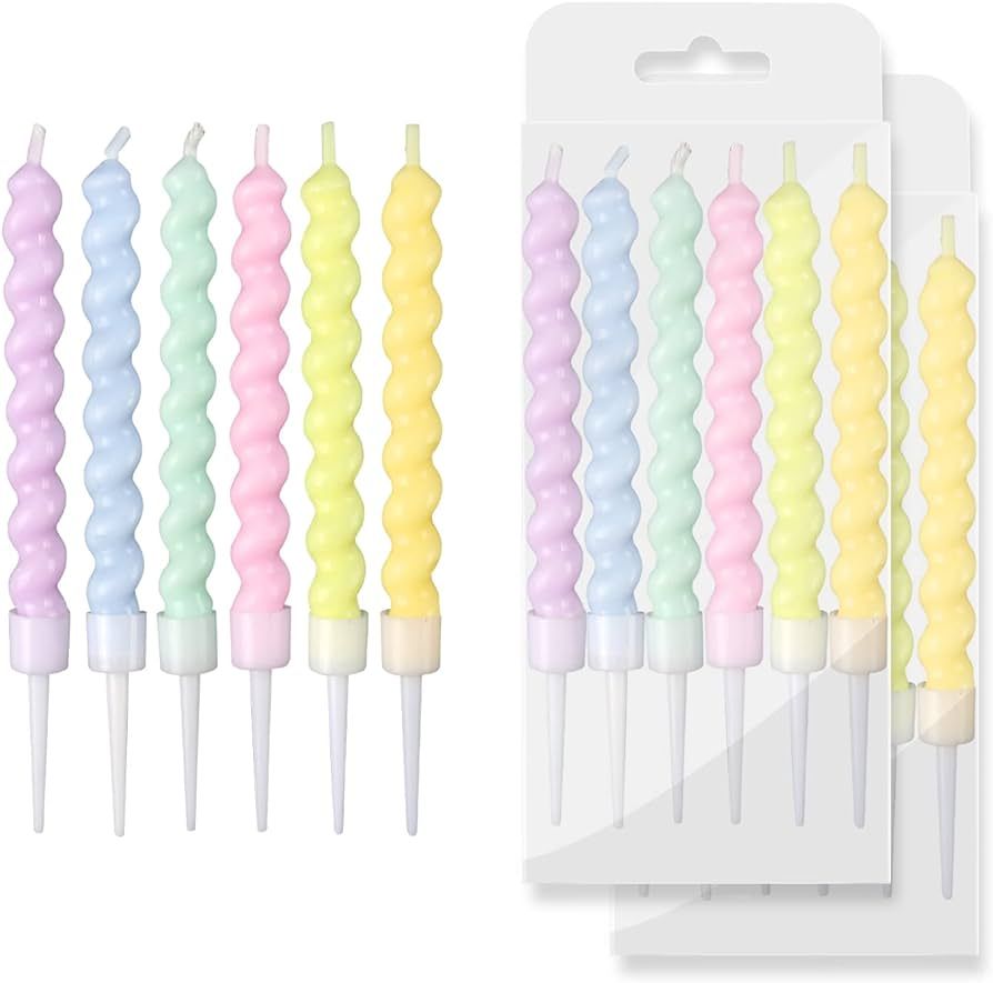 BEAN LIEVE 12-Count Birthday Candles - Rainbow Birthday Candle with Holders Colorful Spiral Long ... | Amazon (US)