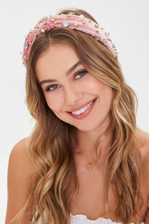Faux Pearl & Stud Velvet Headband | Forever 21 (US)