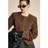 boohoo Women's Faux Suede Peplum Blazer in Chocolate | Size: 16 | Boohoo.com (UK & IE)