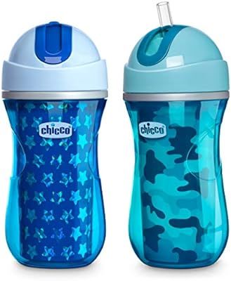 Chicco Insulated Flip-Top Straw Spill Free Baby Sippy Cup, 12 Months+, Blue/Teal, 9 Ounce (Pack o... | Amazon (US)