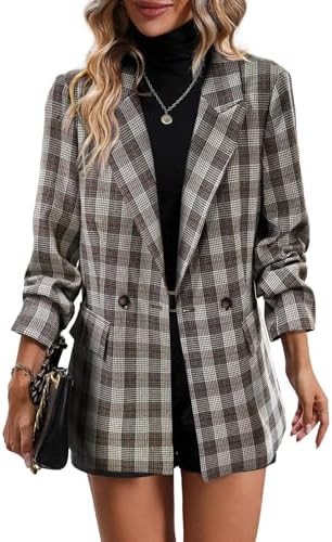 Mina Self 2025 Fall Women's Plaid Houndstooth Blazer Jacket - Fully Lined Business Casual Elegant... | Amazon (US)