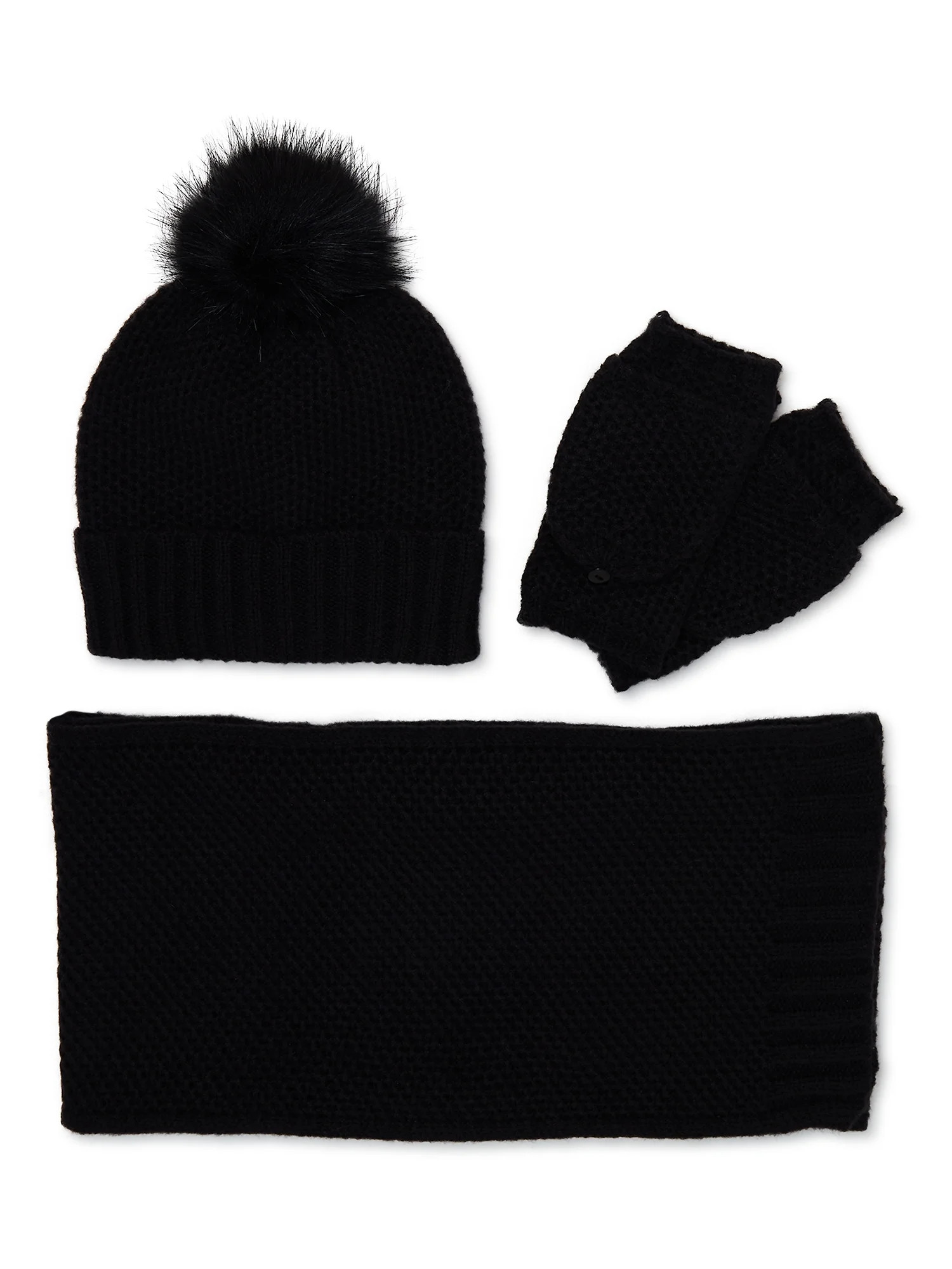 Time and Tru Women's Honeycomb Knit Gift Set with Beanie, Scarf and Pop Top Gloves, 3-Piece | Walmart (US)