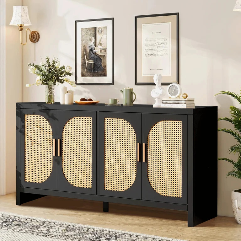 Modern TV Stand, TV Stand in Living Room for TVs up to 65", Rattan Doors Decor, Entertainment Cen... | Walmart (US)
