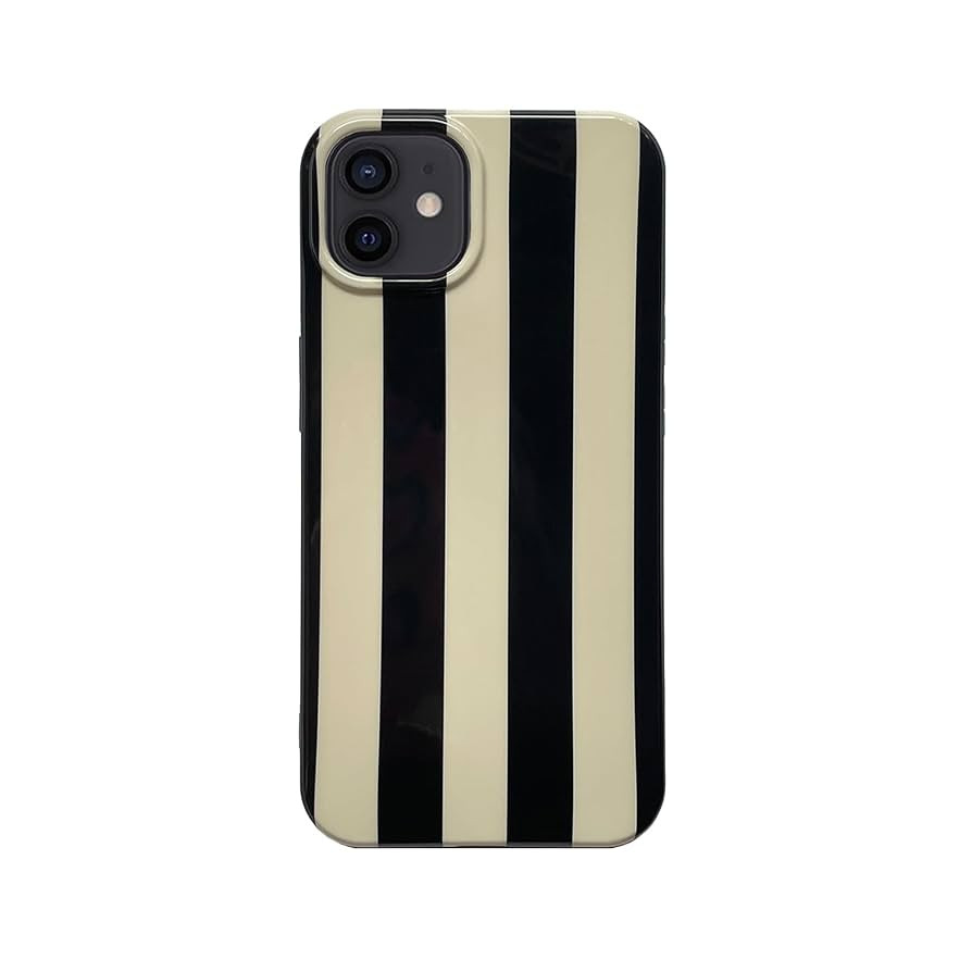 Black White Striped Phone Case Compatible with iPhone 12/12 Pro Stylish Strip Print Chic Retro Ae... | Amazon (US)