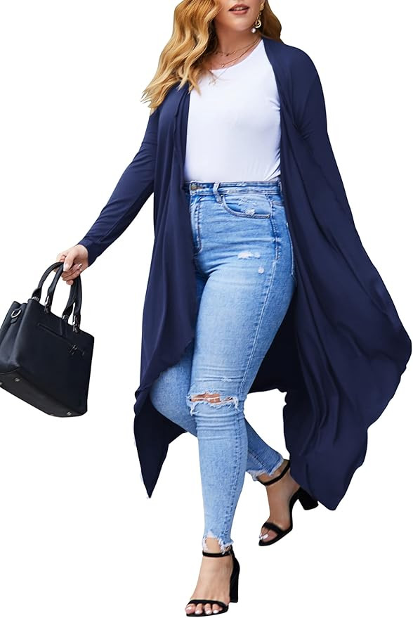 IN'VOLAND Women's Plus Size Cardigan Long Sleeve Open Front Drape Cardigans Lightweight Long Dust... | Amazon (US)