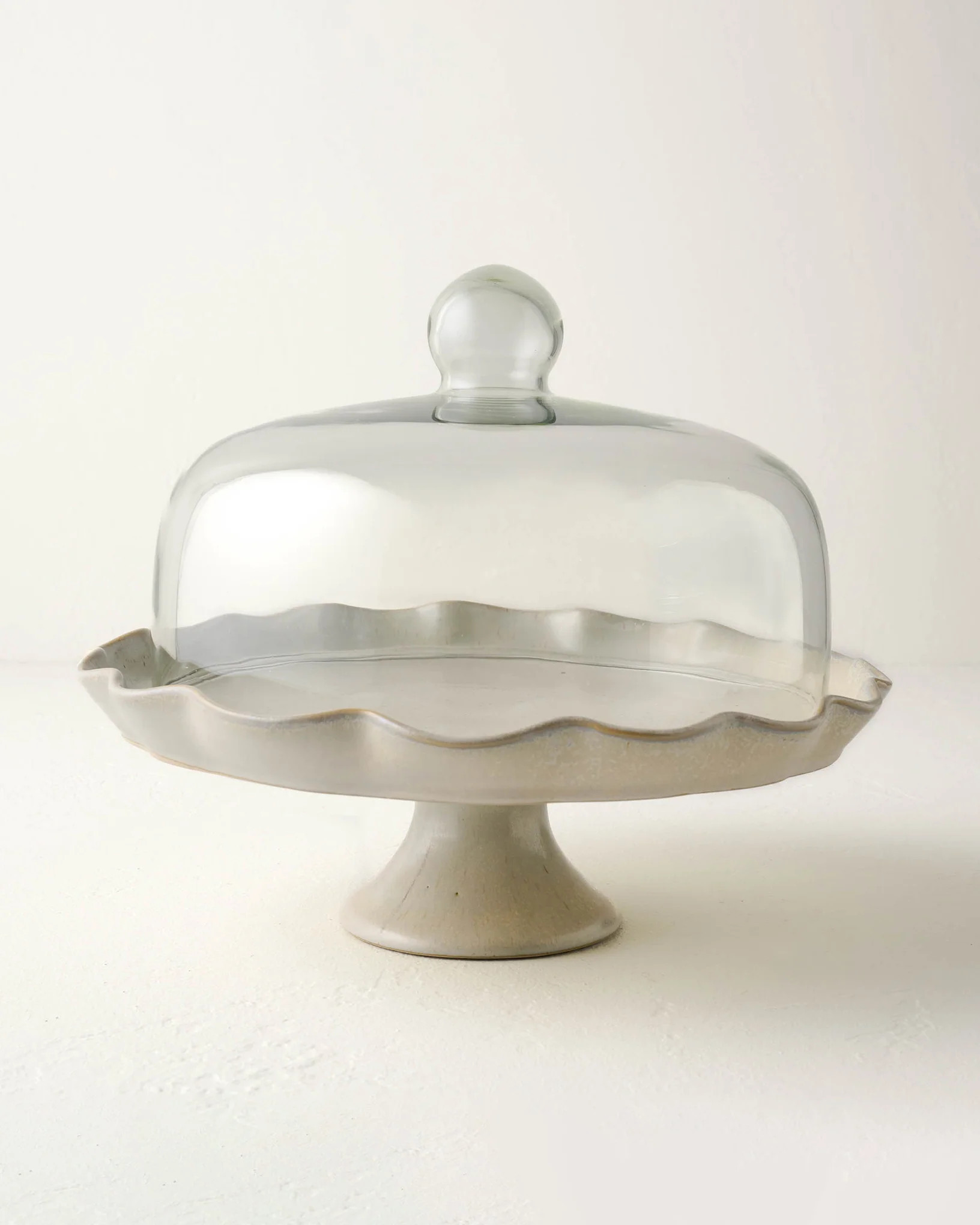 French Grey Ruffle Cake Stand with Dome | Magnolia