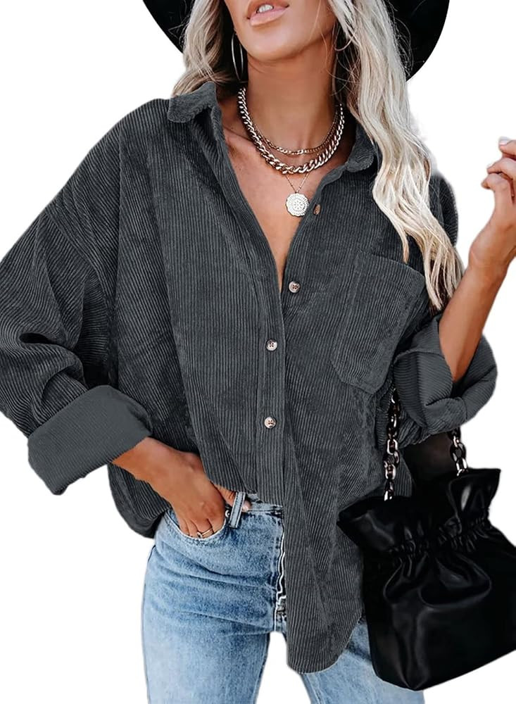 Astylish Women Corduroy Shirts Casual Long Sleeve Button Down Blouses Top | Amazon (US)