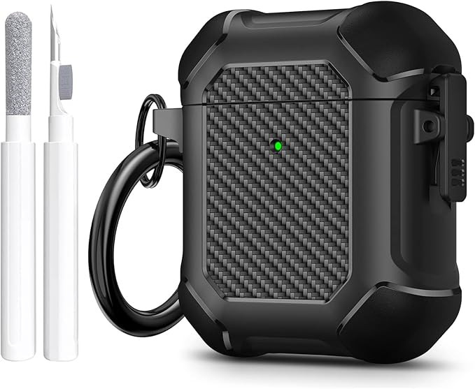 Maxjoy for AirPods Case, Carbon Fiber Secure Lock Clip Full Body Shockproof Hard Shell Protective... | Amazon (US)