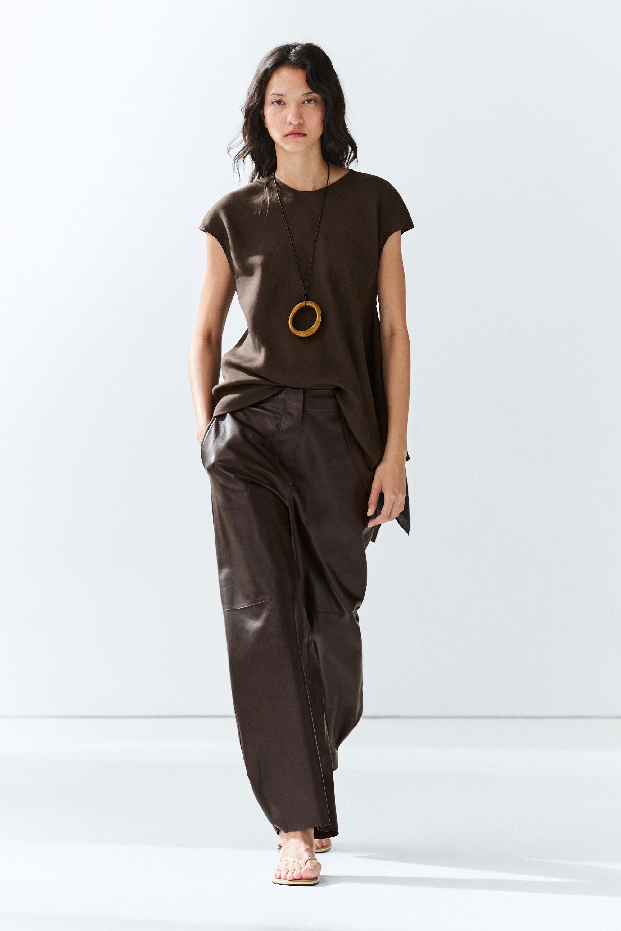 Leather barrel fit pants | Massimo Dutti US