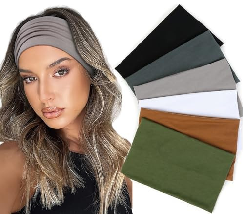 Wide Headbands for Women Non Slip Boho Large Head Bands for Women's Hair Stretchy Hair Bands Accessories for Yoga Fashion Workout Running Head Wraps for Women 6 Pack | Amazon (US)