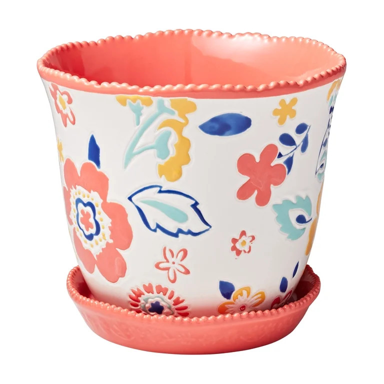 The Pioneer Woman Magic Meadows 8-Inch Round Ceramic Planter, Red | Walmart (US)