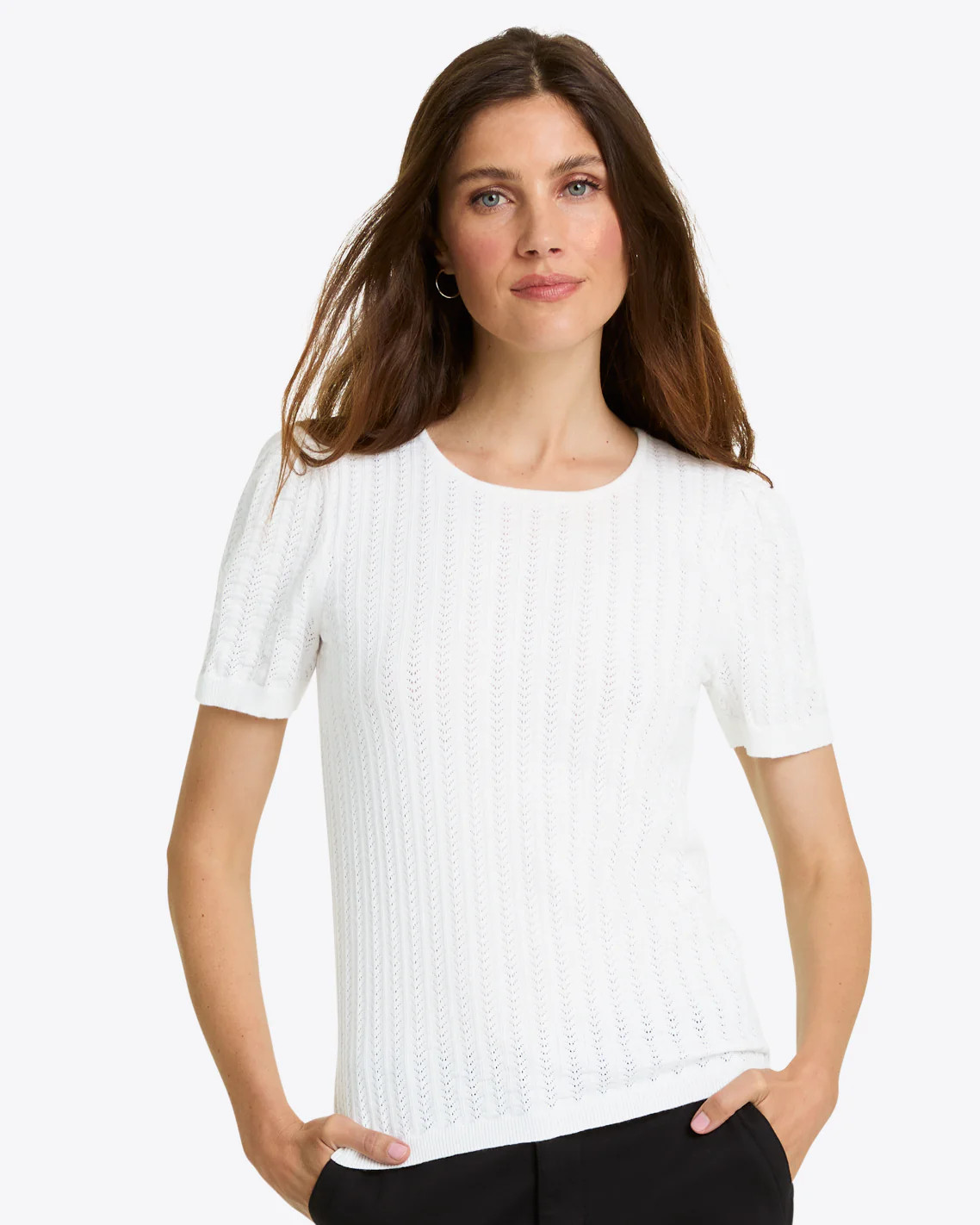 Short Sleeve Sweater in White Pointelle | Draper James (US)