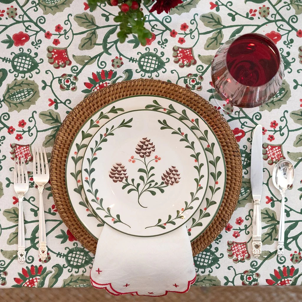 Holly & Pinecones Salad Plate | Set of 2 | Pomegranate