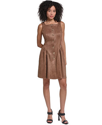 Women's Faux Suede Fit And Flare Midi Dress | Macy's