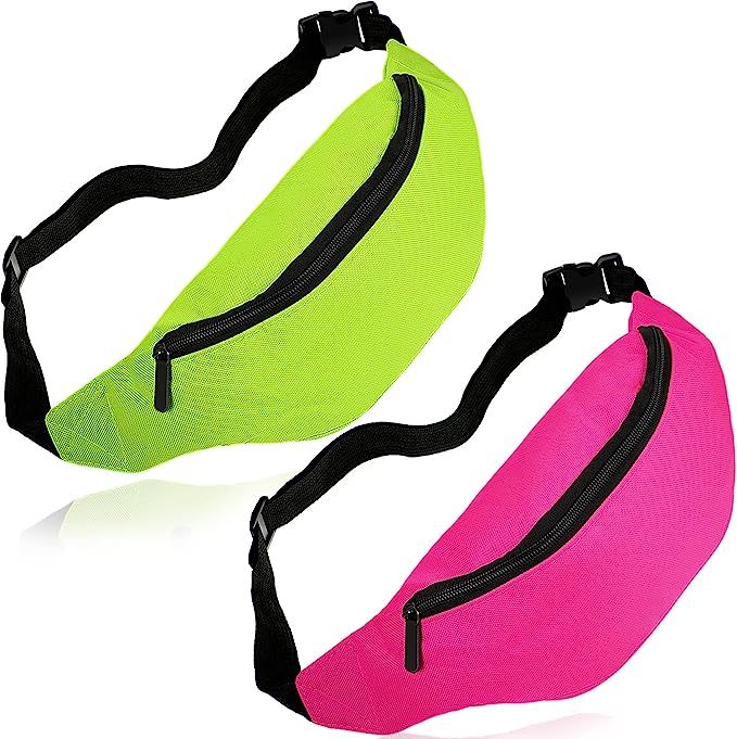 Aliceset 2 Pieces Neon Fanny Pack 80s Adjustable Waist Bags Lightweight Belt Bags Waterproof Trav... | Amazon (US)