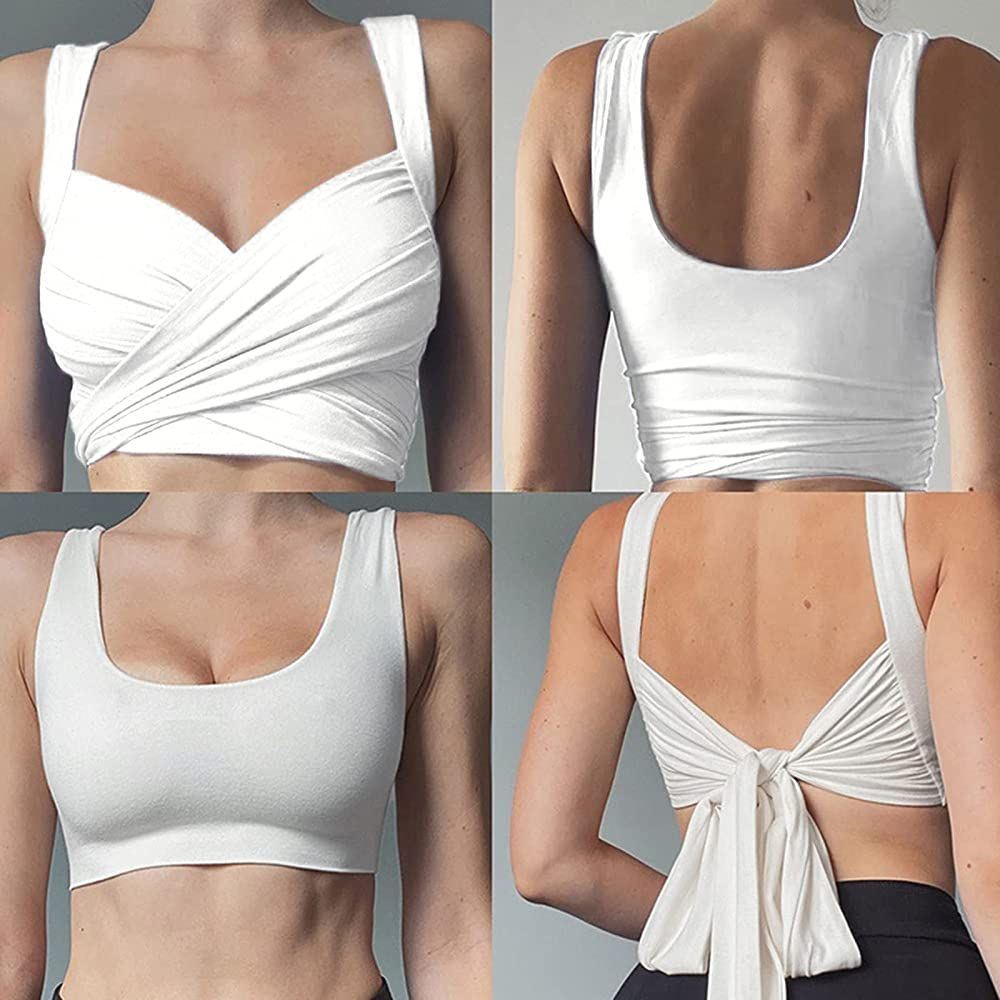 Remidoo Women's Sexy Bandage Cross Wrap Tie Back Sleeveless Crop Top Tank | Amazon (US)